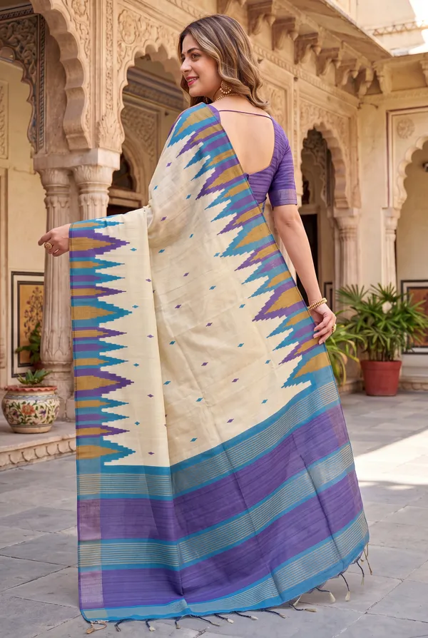 Soft_Tussar_Silk_Sarees_With_Beautiful_Digital_Print_With_Attractive_Checks_Design_Saree_And_Digital_Print_Blouse_With_Tassels