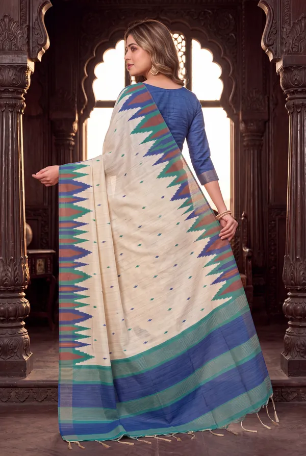 Soft_Tussar_Silk_Sarees_With_Beautiful_Digital_Print_With_Attractive_Checks_Design_Saree_And_Digital_Print_Blouse_With_Tassels