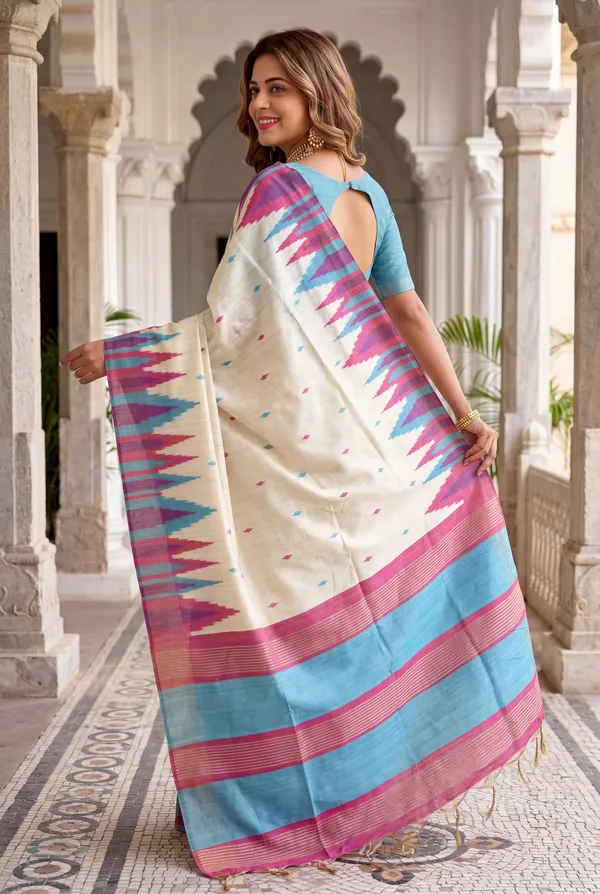 Soft_Tussar_Silk_Sarees_With_Beautiful_Digital_Print_With_Attractive_Checks_Design_Saree_And_Digital_Print_Blouse_With_Tassels