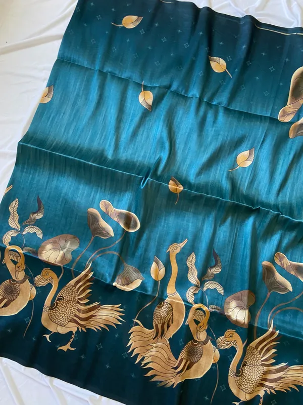 Soft_Tussar_Silk_Sarees_With_Beautiful_Digital_Print_With_Attractive_Jungle_Theme_Design_And_Digital_Print_Blouse_With_Tassels