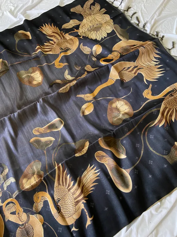 Soft_Tussar_Silk_Sarees_With_Beautiful_Digital_Print_With_Attractive_Jungle_Theme_Design_And_Digital_Print_Blouse_With_Tassels