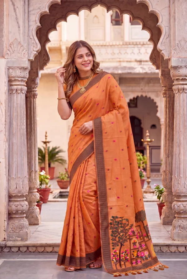 Premium_Soft_Jamdani_Cotton_sarees_with_Beautiful_Colourfull_3D_Woven_Peacock_Design_Pallu_With_Attractive_All_Over_Resham_Weaving_Butti_Design_With_Resham_Weaving_Border_And_Running_Blouse_With_Fancy_Tassels