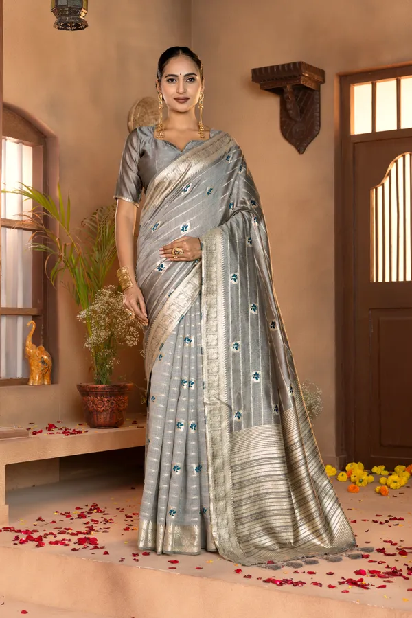 Premium_Soft_Khadi_Linen_sarees_with_Beautiful_Design_Weaving__Pallu_With_Attractive_Traditional_Zari_Weaving__Border_With_All_Over_Butterfly_Weaving__Design_And_Weaving__Blouse_With_Fancy_Tassels