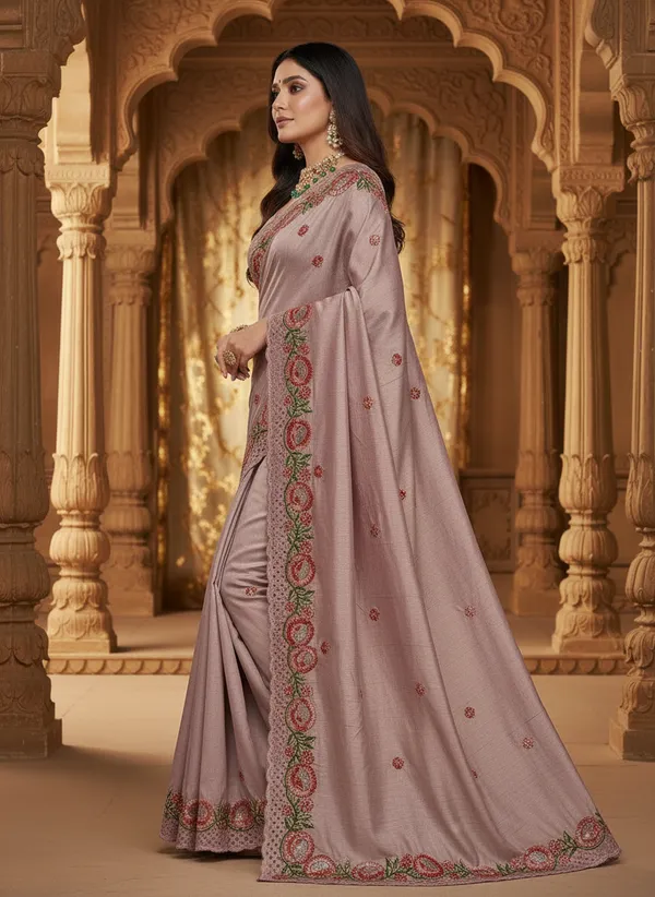 Heavy_Tussar_Silk_sarees_with_Beautiful_Embroidery_&_Sequence_Work_With_Attractive_Cutwork_Border_And_Heavy_Embroidery_&_Sequence_Work_Running_Blouse