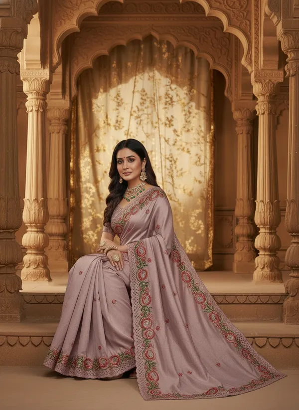 Heavy_Tussar_Silk_sarees_with_Beautiful_Embroidery_&_Sequence_Work_With_Attractive_Cutwork_Border_And_Heavy_Embroidery_&_Sequence_Work_Running_Blouse