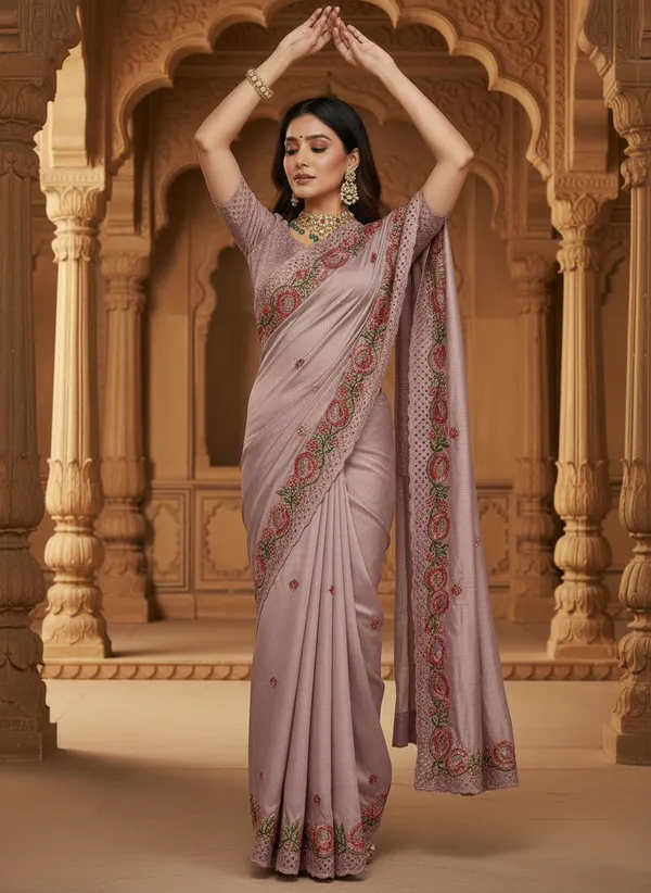 Heavy_Tussar_Silk_sarees_with_Beautiful_Embroidery_&_Sequence_Work_With_Attractive_Cutwork_Border_And_Heavy_Embroidery_&_Sequence_Work_Running_Blouse