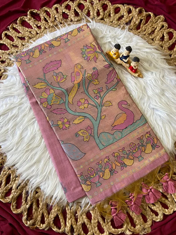 Premium_Soft_Muga_Cotton_Paithani_sarees_with_Beautiful_Weaving_Design_Featuring_Jungle_Theme_And_Swan_Motifs_Pallu_With_Attractive_All_Over_Resham_Weaving_Butti_Design_And_Resham_Weaving_Butti_Blouse_With_Fancy_Tassels