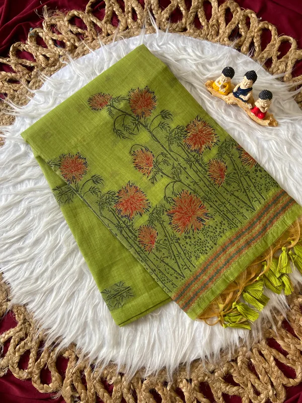 Premium_Soft_Muga_Cotton_sarees_with_Beautiful_?Colourfull_Resham_Weaving__Flower_Design_Pallu_With_Attractive_Traditional_Zari_Weaving__With_All_Over__Resham_Weaving__And_Resham_Weaving_Butti_Blouse_With_Fancy_Tassels