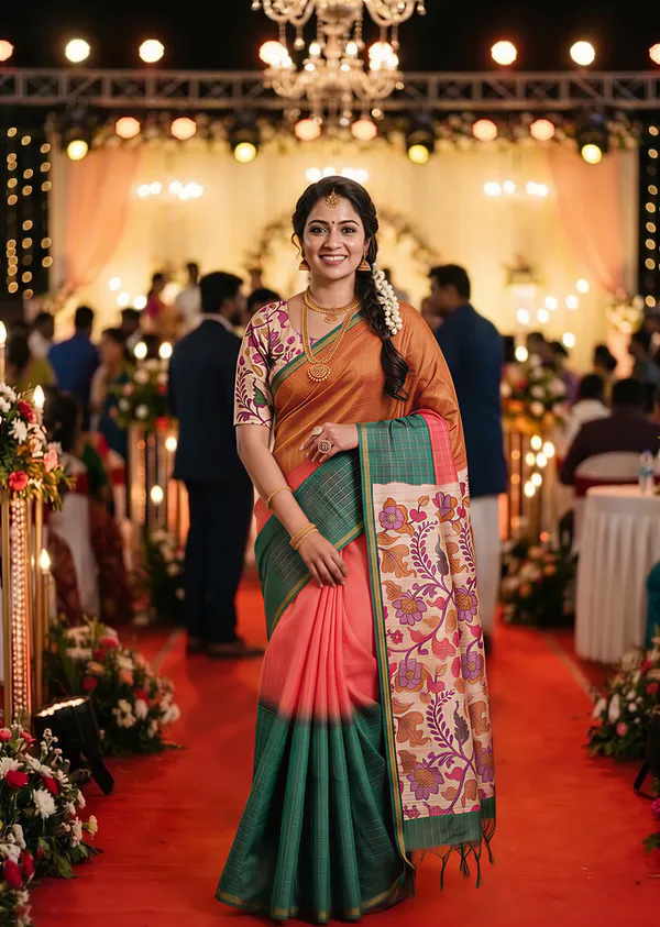 Soft_Semi_Tussar_Silk_sarees_with_Beautiful_Digital_Print_With_Attractive_Border_And_Contrast_Print_Blouse_With_Tassels
