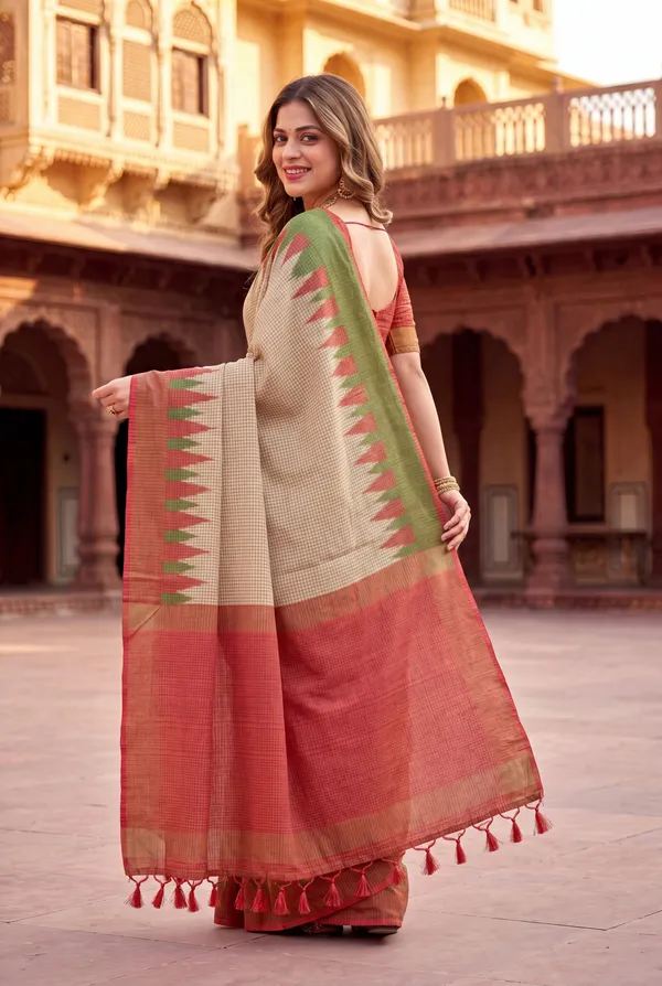 Soft_Tussar_Silk_sarees_with_Beautiful_Digital_Print_With_Attractive_Checks_Design_Saree_And_Digital_Print_Blouse_With_Tassels