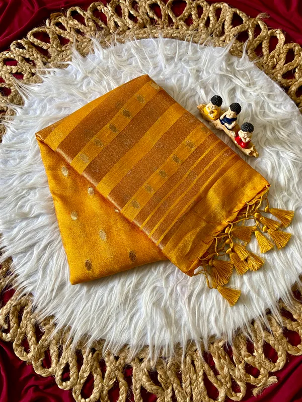 Premium_Soft_Khadi_Shimmer_sarees_with_Beautiful_Butti_Design_Weaving__Pallu_With_Attractive_Traditional_Zari_Weaving__Border_With_All_Over_Butti_Weaving__Design_And_Butti_Design_Weaving__Blouse_With_Fancy_Tassels