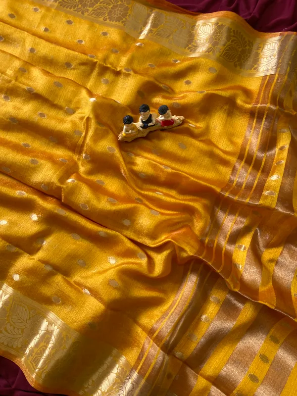 Premium_Soft_Khadi_Shimmer_sarees_with_Beautiful_Butti_Design_Weaving__Pallu_With_Attractive_Traditional_Zari_Weaving__Border_With_All_Over_Butti_Weaving__Design_And_Butti_Design_Weaving__Blouse_With_Fancy_Tassels