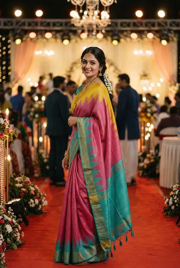 Soft_Tussar_Silk_sarees_with_Beautiful_Digital_Print_With_Attractive_Checks_Design_Saree_And_Digital_Print_Blouse_With_Tassels