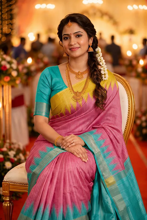 Soft_Tussar_Silk_sarees_with_Beautiful_Digital_Print_With_Attractive_Checks_Design_Saree_And_Digital_Print_Blouse_With_Tassels