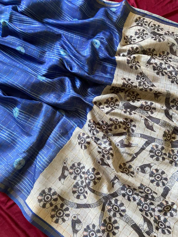 Soft_Semi_Tussar_Silk_sarees_with_Beautiful_Digital_Print_With_Attractive_Border_And_Contrast_Print_Blouse_With_Tassels