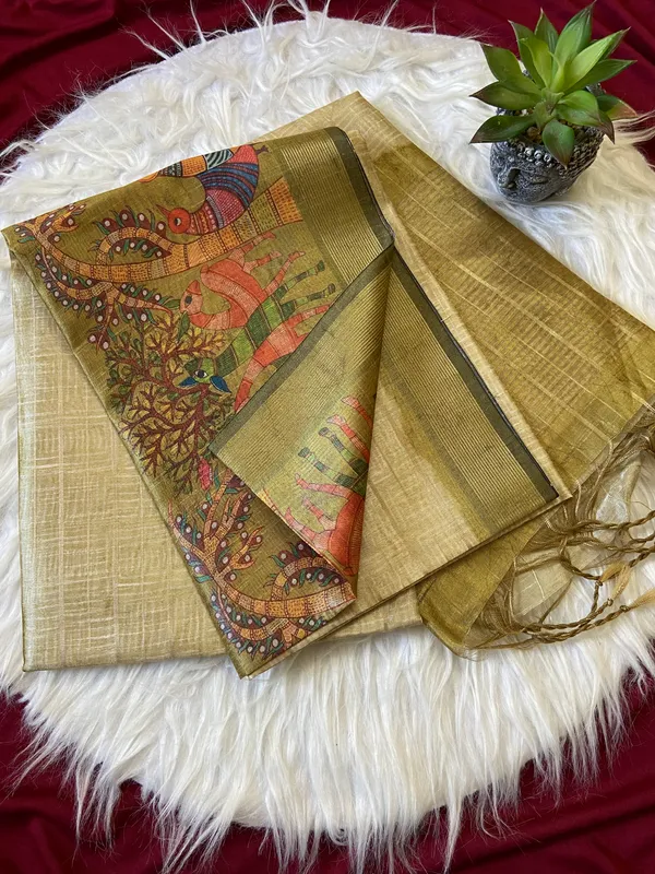 Soft_Semi_Tussar_Silk_sarees_with_Beautiful_Digital_Print_With_Attractive_Border_And_Contrast_Print_Blouse_With_Tassels