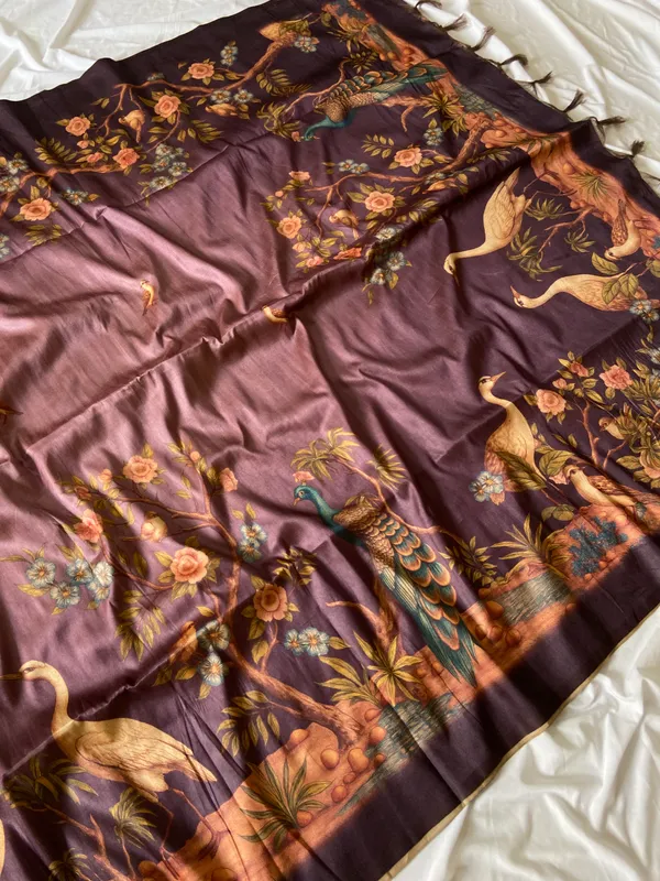 Soft_Tussar_Silk_sarees_with_Beautiful_Digital_Print_With_Attractive_Jungle_Theme_Design_And_Digital_Print_Blouse_With_Tassels