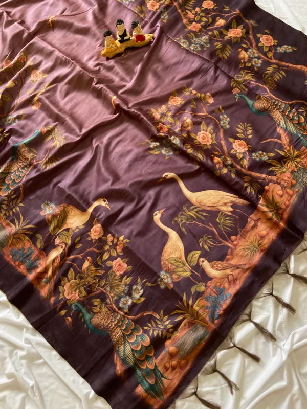 Soft_Tussar_Silk_sarees_with_Beautiful_Digital_Print_With_Attractive_Jungle_Theme_Design_And_Digital_Print_Blouse_With_Tassels