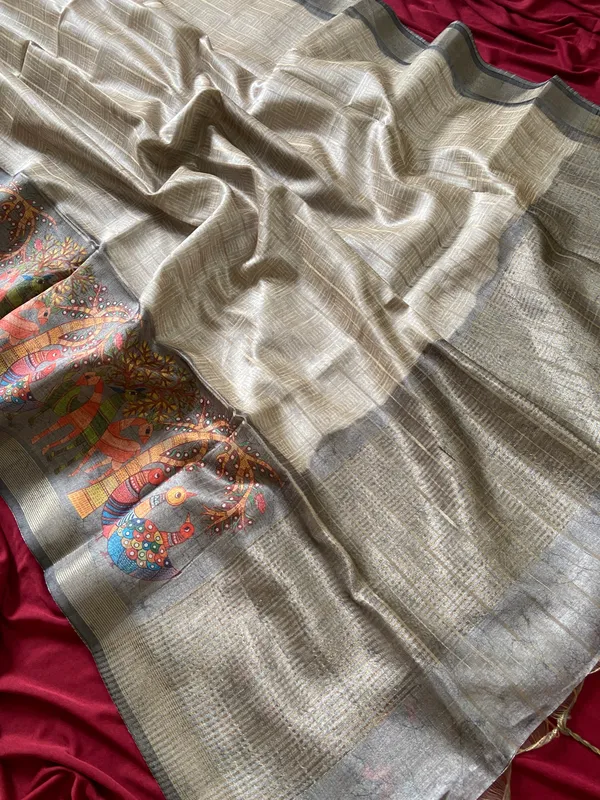 Soft_Semi_Tussar_Silk_sarees_with_Beautiful_Digital_Print_With_Attractive_Border_And_Contrast_Print_Blouse_With_Tassels