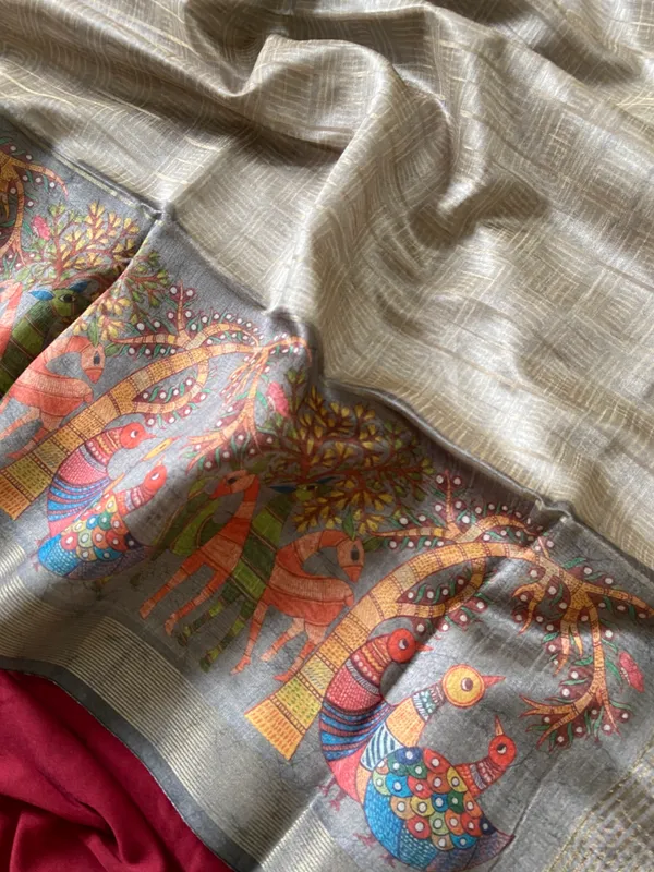 Soft_Semi_Tussar_Silk_sarees_with_Beautiful_Digital_Print_With_Attractive_Border_And_Contrast_Print_Blouse_With_Tassels