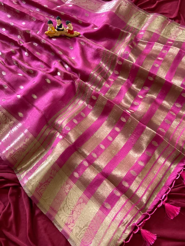 Premium_Soft_Khadi_Shimmer_sarees_with_Beautiful_Butti_Design_Weaving__Pallu_With_Attractive_Traditional_Zari_Weaving__Border_With_All_Over_Butti_Weaving__Design_And_Butti_Design_Weaving__Blouse_With_Fancy_Tassels