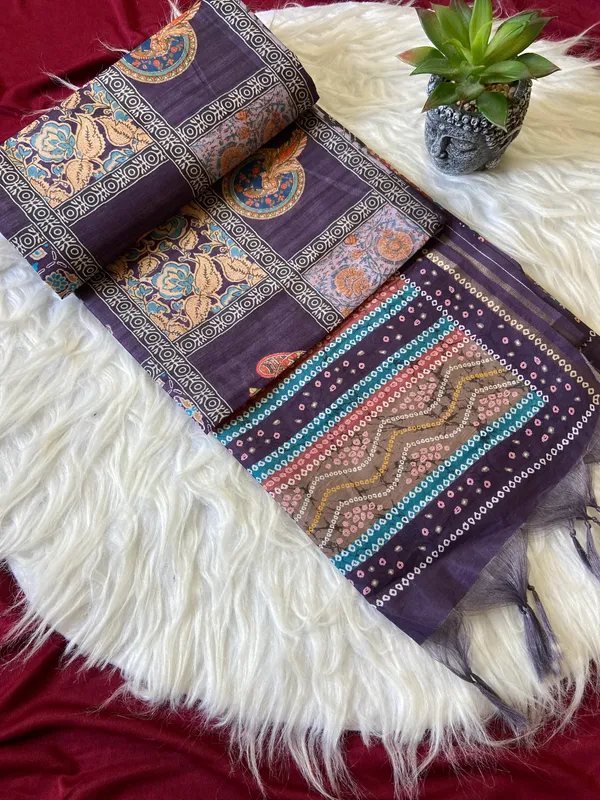 Soft_Tussar_Silk_sarees_with_Beautiful_Digital_Print_With_Attractive_Border_And_Contrast_Print_Blouse_With_Tassels