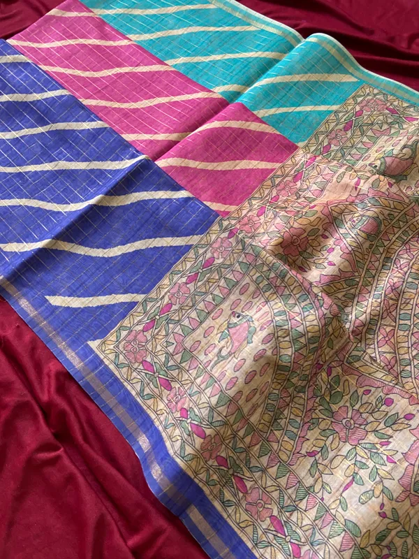 Soft_Semi_Tussar_Silk_sarees_with_Beautiful_Digital_Print_With_Attractive_Border_And_Contrast_Print_Blouse_With_Tassels