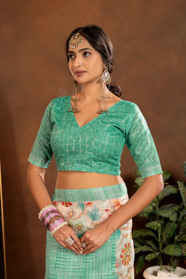 Soft_Semi_Tussar_Silk_sarees_with_Beautiful_Digital_Print_With_Attractive_Border_And_Contrast_Print_Blouse_With_Tassels