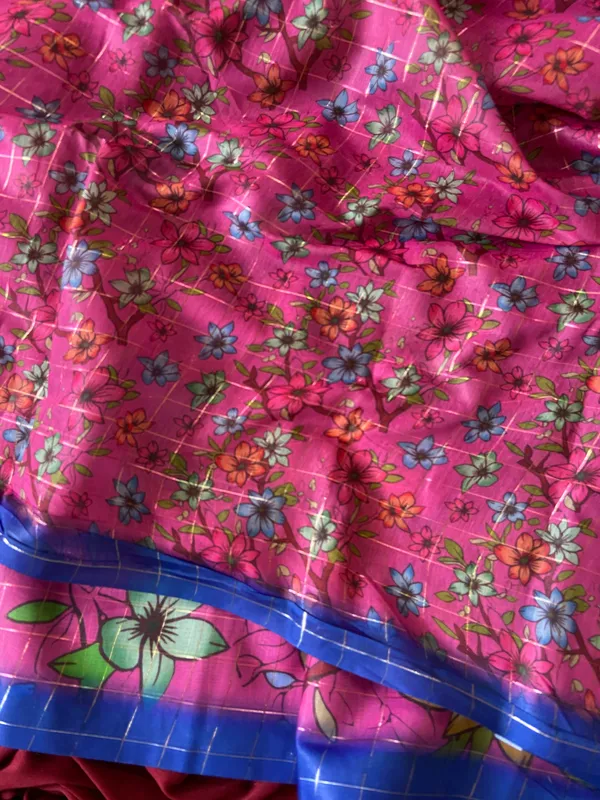 Soft_Semi_Tussar_Silk_sarees_with_Beautiful_Digital_Print_With_Attractive_Border_And_Contrast_Print_Blouse_With_Tassels