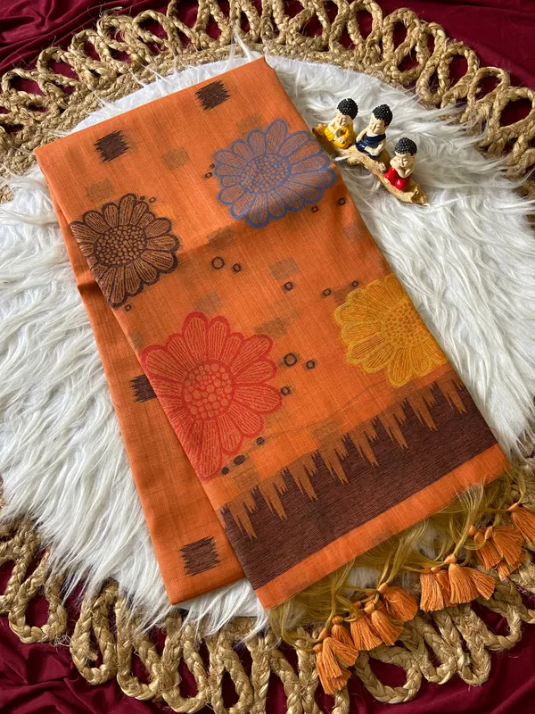 Premium_Soft_Muga_Cotton_sarees_with_Beautiful_Colourfull_3D_Woven_Flower_Design_Pallu_With_Attractive_All_Over_Resham_Weaving_Butti_Design_With_Resham_Weaving_Border_And_Resham_Weaving_Butti_Blouse_With_Fancy_Tassels