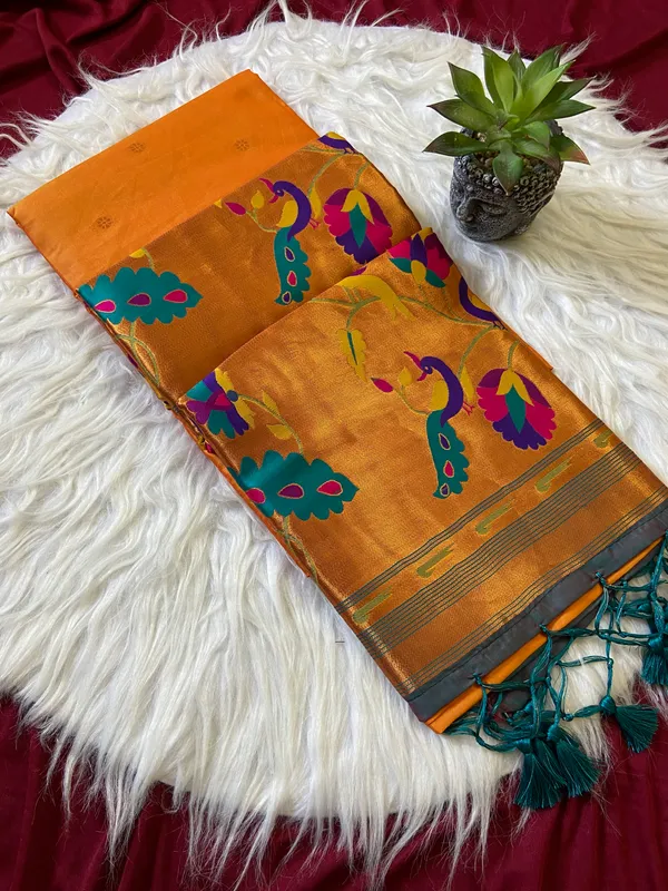 Premium_Soft_Paithani_Silk_sarees_With_Beautiful_Weaving_Pattern_With_Attractive_Rich_Pallu_And_Border_And_Weaving_Blouse_With_Tassels