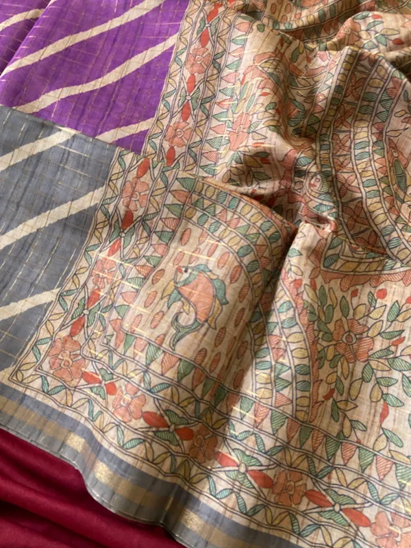Soft_Semi_Tussar_Silk_sarees_with_Beautiful_Digital_Print_With_Attractive_Border_And_Contrast_Print_Blouse_With_Tassels