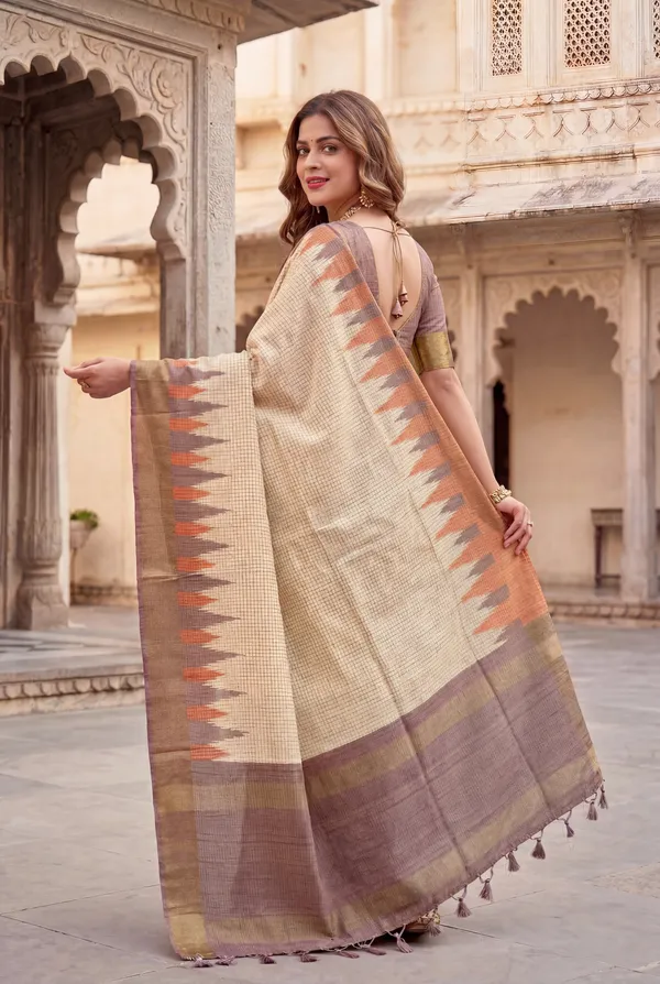 Soft_Tussar_Silk_sarees_with_Beautiful_Digital_Print_With_Attractive_Checks_Design_Saree_And_Digital_Print_Blouse_With_Tassels