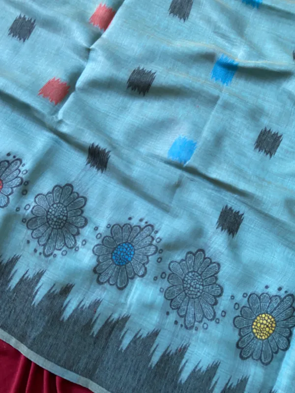 Premium_Soft_Muga_Cotton_sarees_with_Beautiful_Colourfull_3D_Woven_Flower_Design_Pallu_With_Attractive_All_Over_Resham_Weaving_Butti_Design_With_Resham_Weaving_Border_And_Resham_Weaving_Butti_Blouse_With_Fancy_Tassels