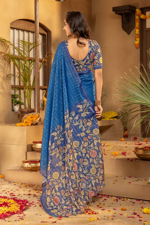 Soft_Semi_Tussar_Silk_sarees_with_Beautiful_Digital_Print_With_Attractive_Border_And_Contrast_Print_Blouse_With_Tassels