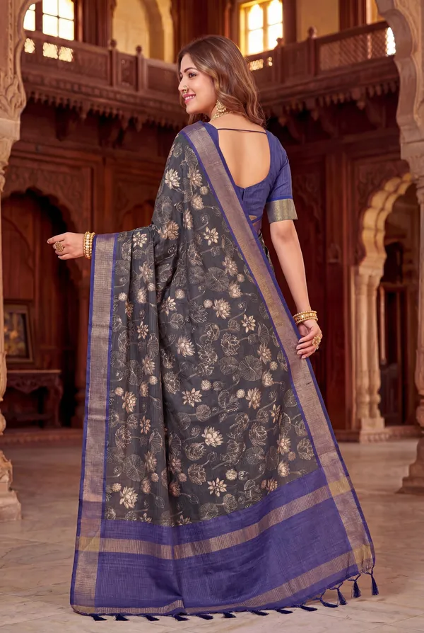 Soft_Tussar_Silk_sarees_with_Beautiful_Digital_Print_With_Attractive_Checks_Design_Saree_And_Digital_Print_Blouse_With_Tassels
