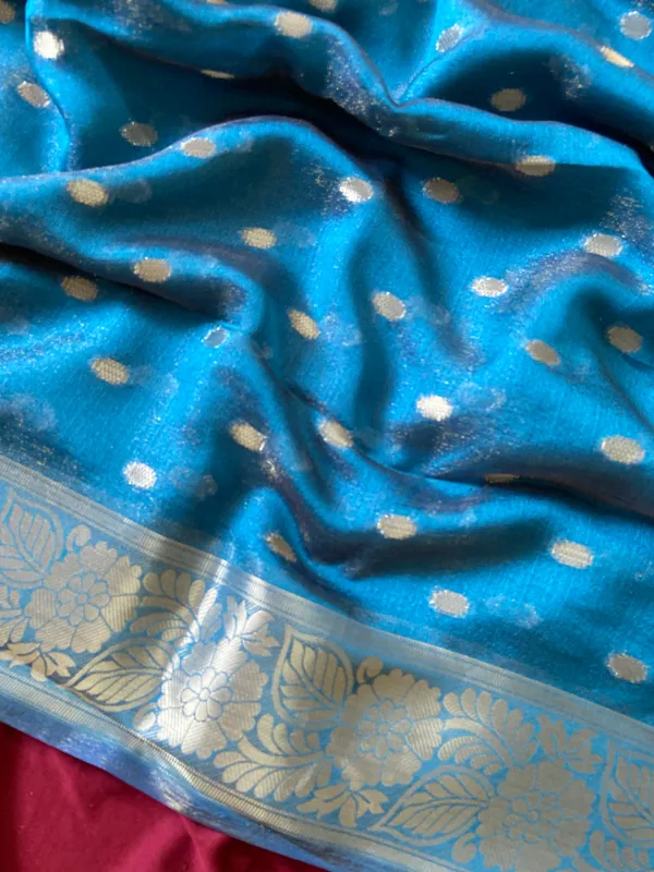 Premium_Soft_Khadi_Shimmer_sarees_with_Beautiful_Butti_Design_Weaving__Pallu_With_Attractive_Traditional_Zari_Weaving__Border_With_All_Over_Butti_Weaving__Design_And_Butti_Design_Weaving__Blouse_With_Fancy_Tassels