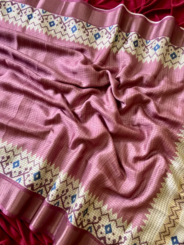 Soft_Tussar_Silk_sarees_with_Beautiful_Digital_Print_With_Attractive_Checks_Design_Saree_And_Digital_Print_Blouse_With_Tassels