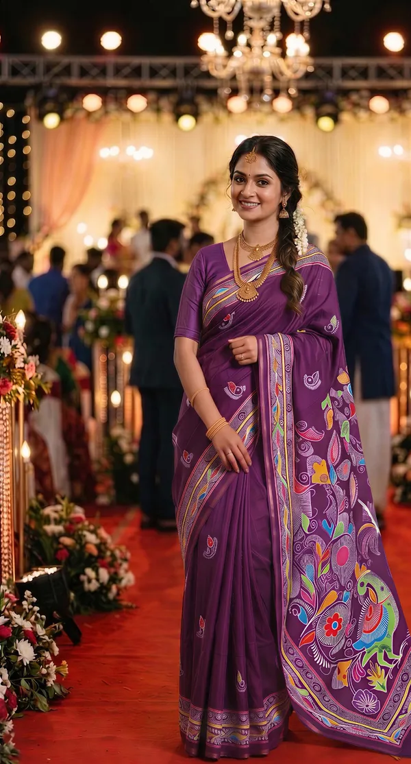 Soft_Tussar_Silk_sarees_with_Beautiful_Digital_Print_With_Attractive_Border_And_Contrast_Print_Blouse_With_Tassels
