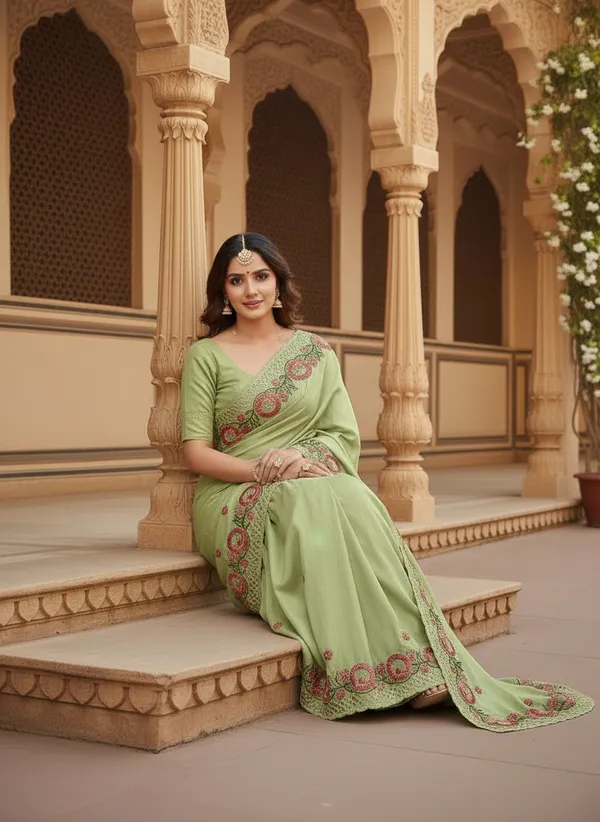 Heavy_Tussar_Silk_sarees_with_Beautiful_Embroidery_&_Sequence_Work_With_Attractive_Cutwork_Border_And_Heavy_Embroidery_&_Sequence_Work_Running_Blouse