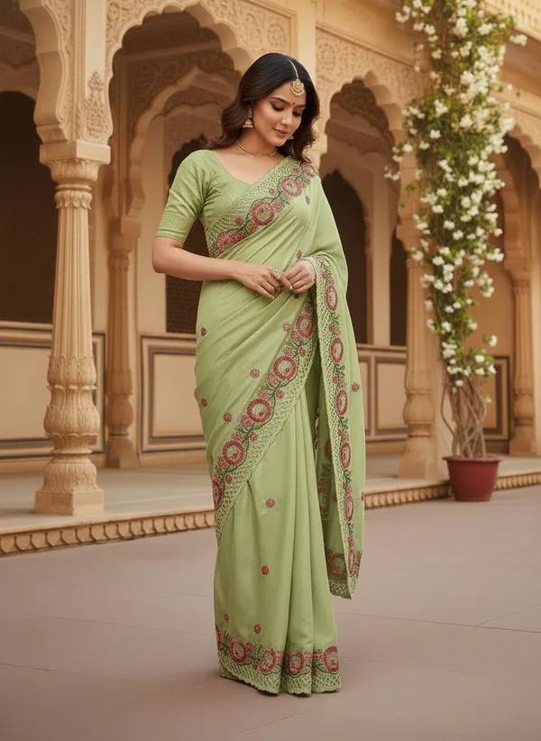 Heavy_Tussar_Silk_sarees_with_Beautiful_Embroidery_&_Sequence_Work_With_Attractive_Cutwork_Border_And_Heavy_Embroidery_&_Sequence_Work_Running_Blouse