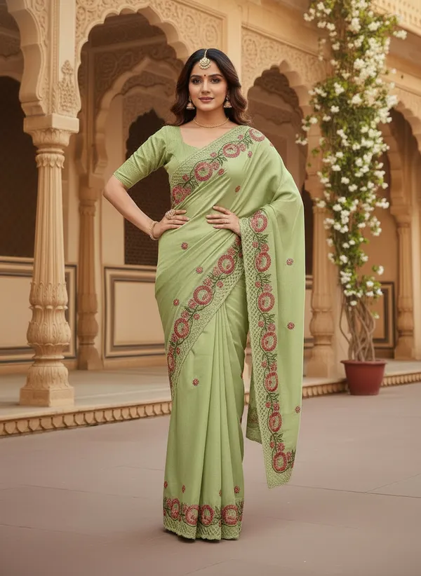 Heavy_Tussar_Silk_sarees_with_Beautiful_Embroidery_&_Sequence_Work_With_Attractive_Cutwork_Border_And_Heavy_Embroidery_&_Sequence_Work_Running_Blouse