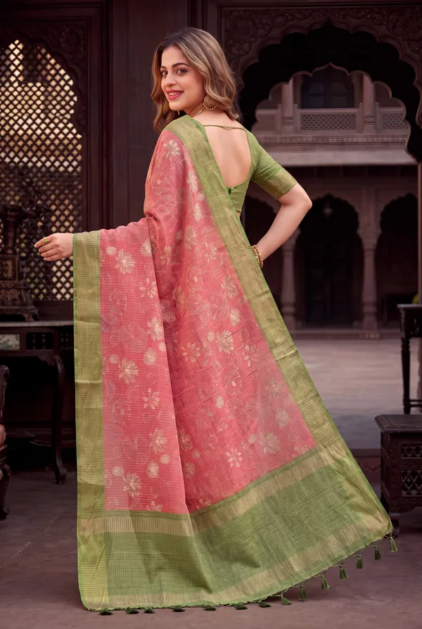 Soft_Tussar_Silk_sarees_with_Beautiful_Digital_Print_With_Attractive_Checks_Design_Saree_And_Digital_Print_Blouse_With_Tassels