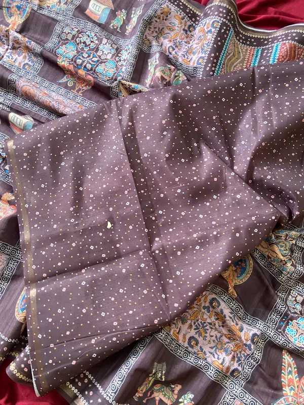 Soft_Tussar_Silk_sarees_with_Beautiful_Digital_Print_With_Attractive_Border_And_Contrast_Print_Blouse_With_Tassels