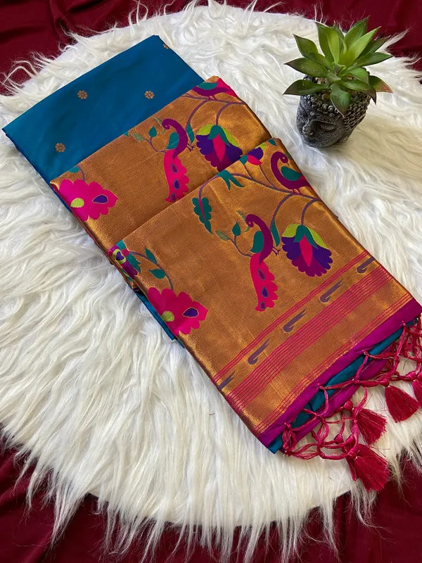 Premium_Soft_Paithani_Silk_sarees_With_Beautiful_Weaving_Pattern_With_Attractive_Rich_Pallu_And_Border_And_Weaving_Blouse_With_Tassels