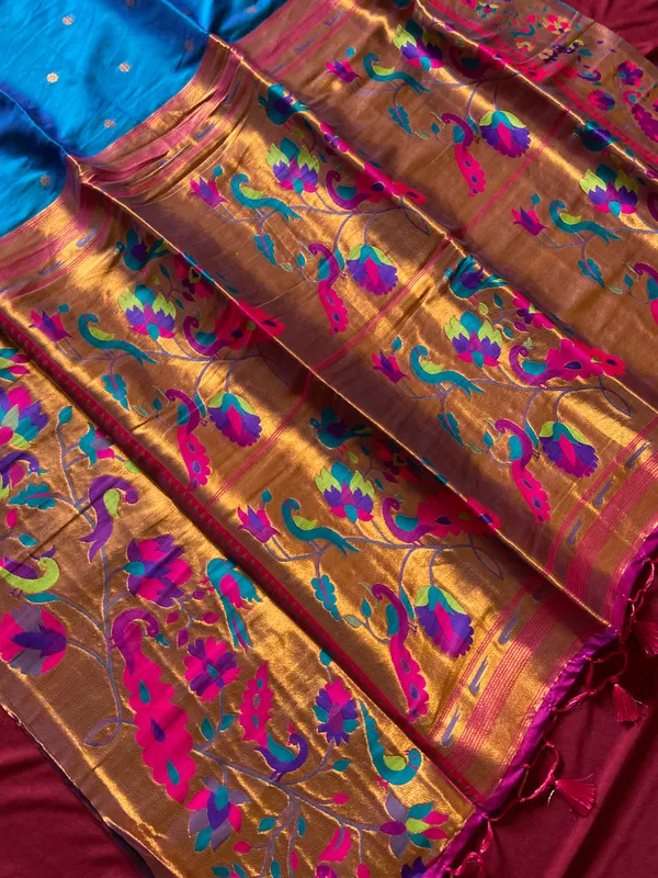 Premium_Soft_Paithani_Silk_sarees_With_Beautiful_Weaving_Pattern_With_Attractive_Rich_Pallu_And_Border_And_Weaving_Blouse_With_Tassels