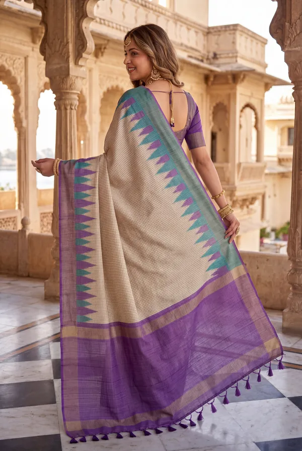 Soft_Tussar_Silk_sarees_with_Beautiful_Digital_Print_With_Attractive_Checks_Design_Saree_And_Digital_Print_Blouse_With_Tassels