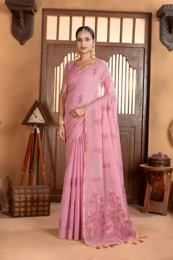 Premium_Soft_Muga_Cotton_sarees_with_Beautiful_?Colourfull_Resham_Weaving__Flower_Design_Pallu_With_Attractive_Traditional_Zari_Weaving__With_All_Over__Resham_Weaving__And_Resham_Weaving_Butti_Blouse_With_Fancy_Tassels