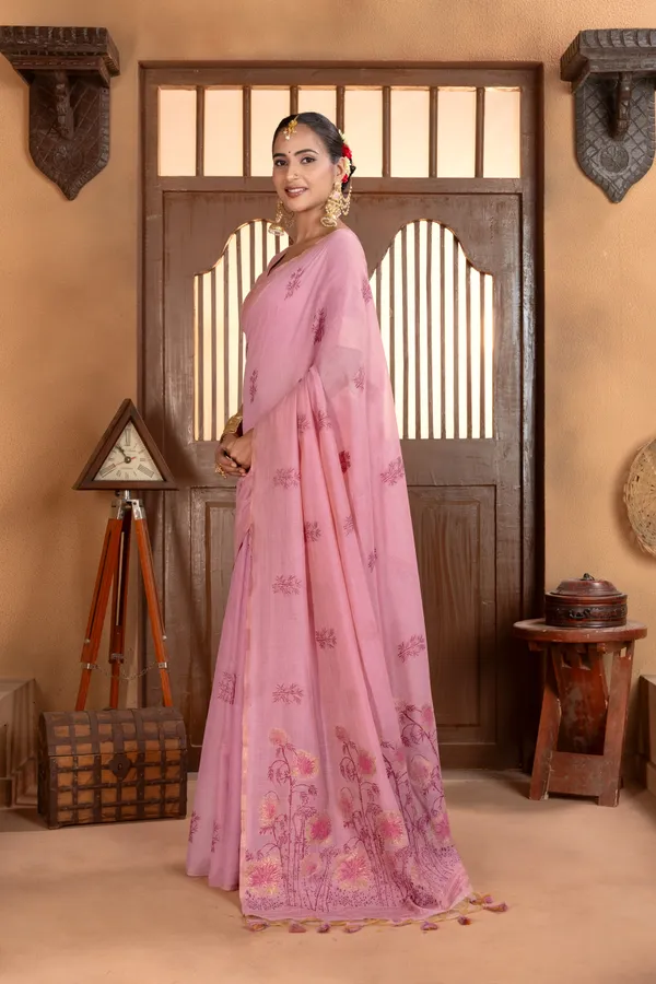 Premium_Soft_Muga_Cotton_sarees_with_Beautiful_?Colourfull_Resham_Weaving__Flower_Design_Pallu_With_Attractive_Traditional_Zari_Weaving__With_All_Over__Resham_Weaving__And_Resham_Weaving_Butti_Blouse_With_Fancy_Tassels