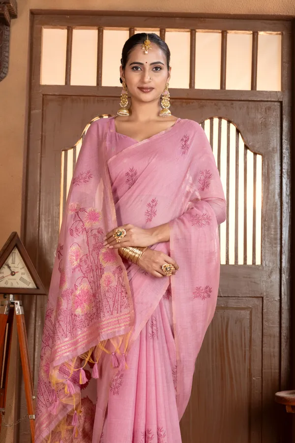 Premium_Soft_Muga_Cotton_sarees_with_Beautiful_?Colourfull_Resham_Weaving__Flower_Design_Pallu_With_Attractive_Traditional_Zari_Weaving__With_All_Over__Resham_Weaving__And_Resham_Weaving_Butti_Blouse_With_Fancy_Tassels